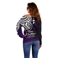 Your Matter Suicide Prevention Off Shoulder Sweater Purple Polynesian Tribal - Wonder Print Shop