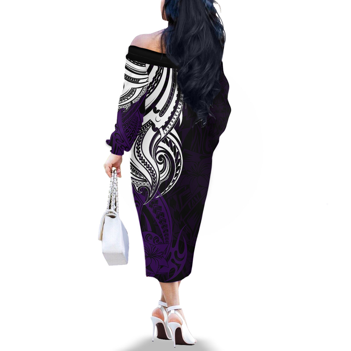 Your Matter Suicide Prevention Off The Shoulder Long Sleeve Dress Purple Polynesian Tribal - Wonder Print Shop