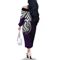 Your Matter Suicide Prevention Off The Shoulder Long Sleeve Dress Purple Polynesian Tribal - Wonder Print Shop