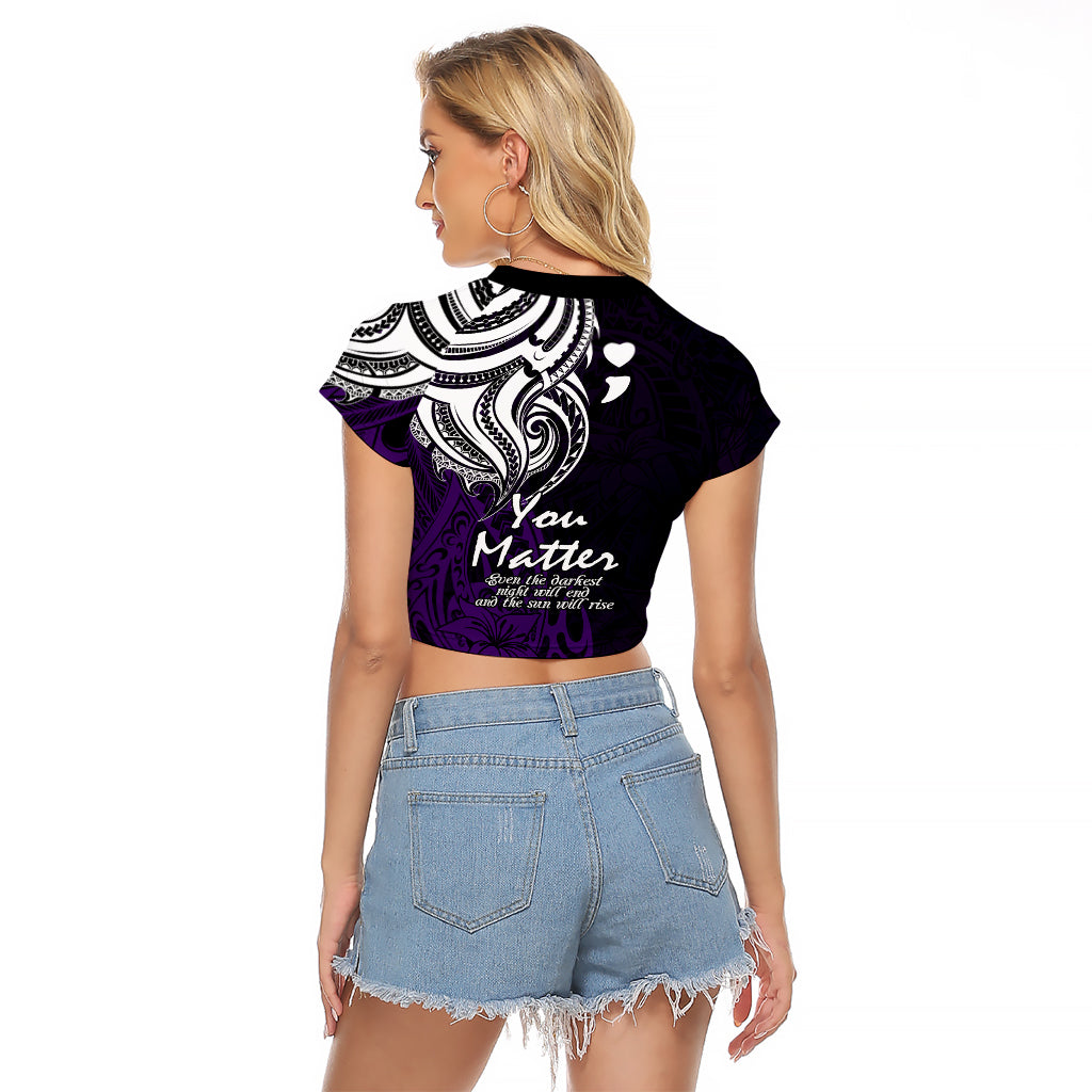 Your Matter Suicide Prevention Raglan Cropped T Shirt Purple Polynesian Tribal - Wonder Print Shop