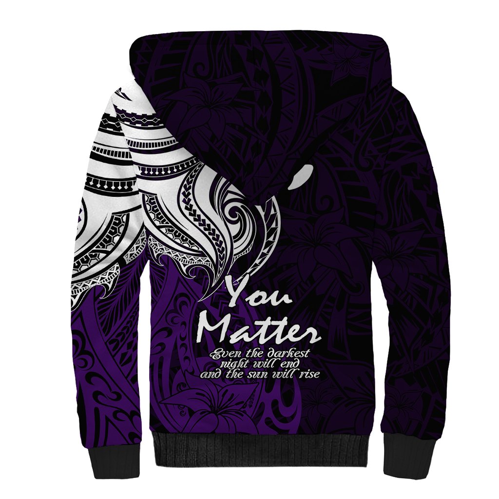Your Matter Suicide Prevention Sherpa Hoodie Purple Polynesian Tribal - Wonder Print Shop