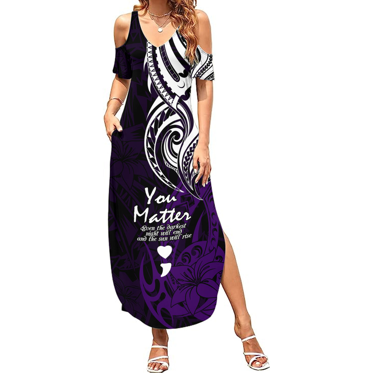 Your Matter Suicide Prevention Summer Maxi Dress Purple Polynesian Tribal - Wonder Print Shop