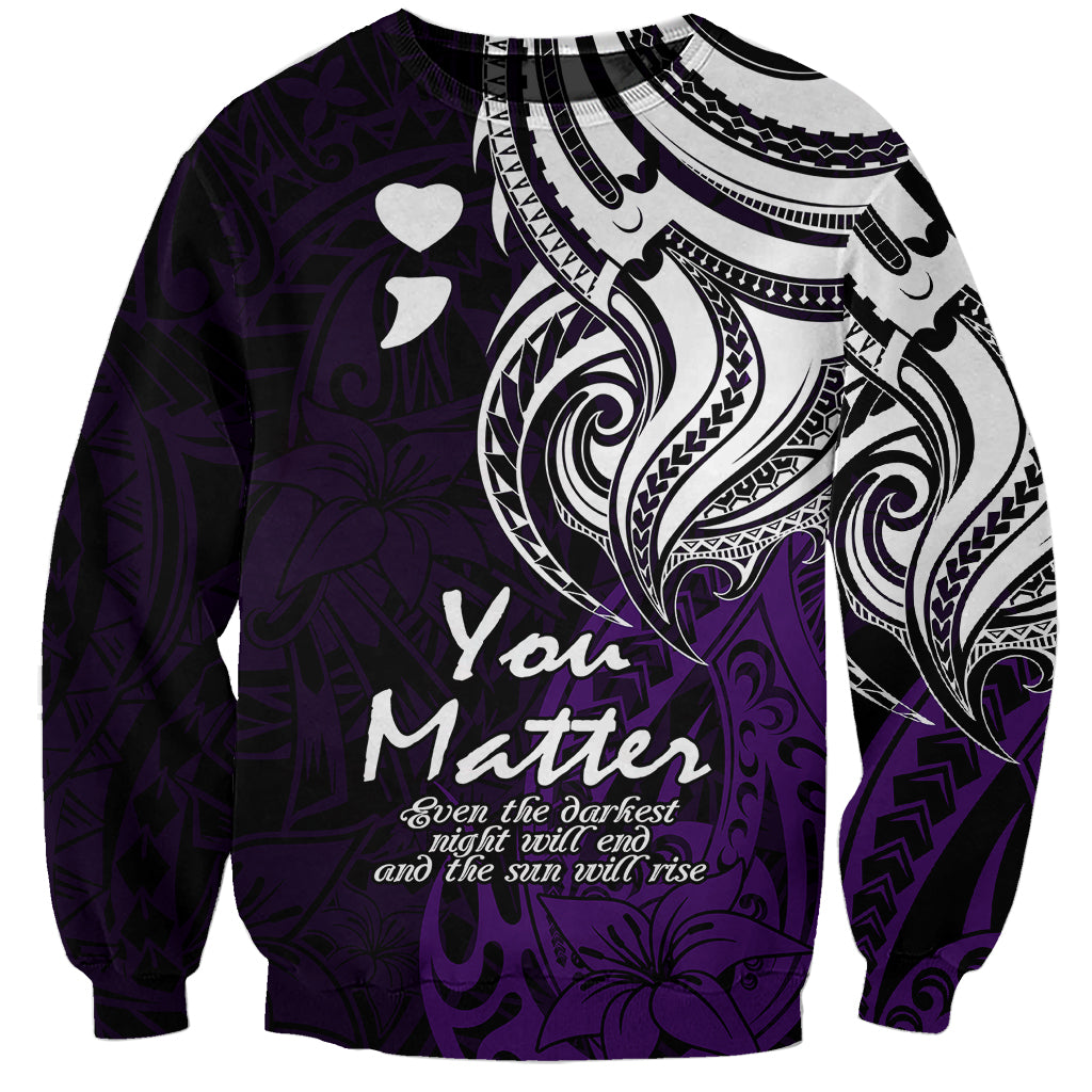 Your Matter Suicide Prevention Sweatshirt Purple Polynesian Tribal - Wonder Print Shop