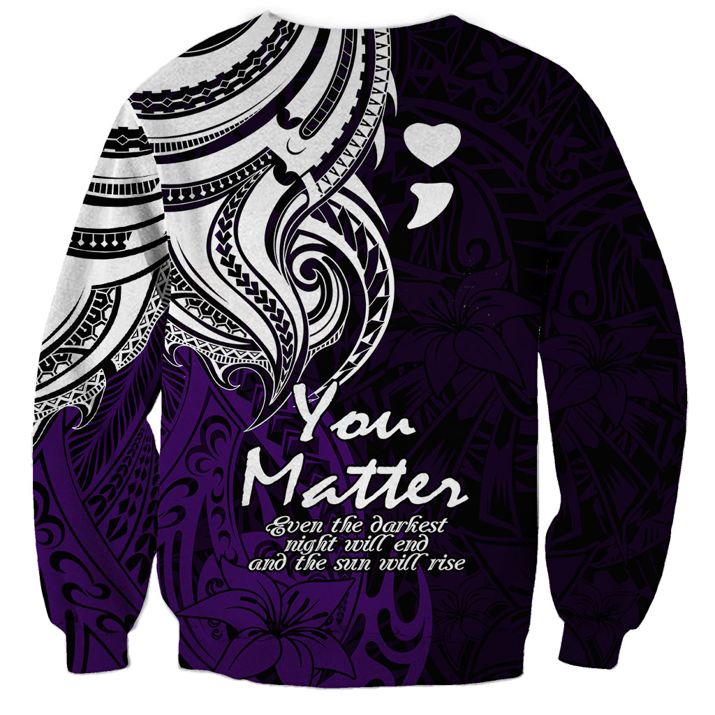 Your Matter Suicide Prevention Sweatshirt Purple Polynesian Tribal - Wonder Print Shop
