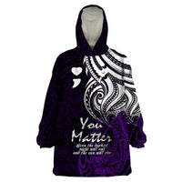 Your Matter Suicide Prevention Wearable Blanket Hoodie Purple Polynesian Tribal - Wonder Print Shop