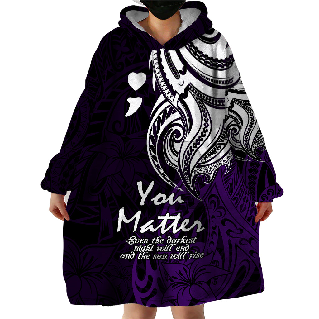 Your Matter Suicide Prevention Wearable Blanket Hoodie Purple Polynesian Tribal - Wonder Print Shop