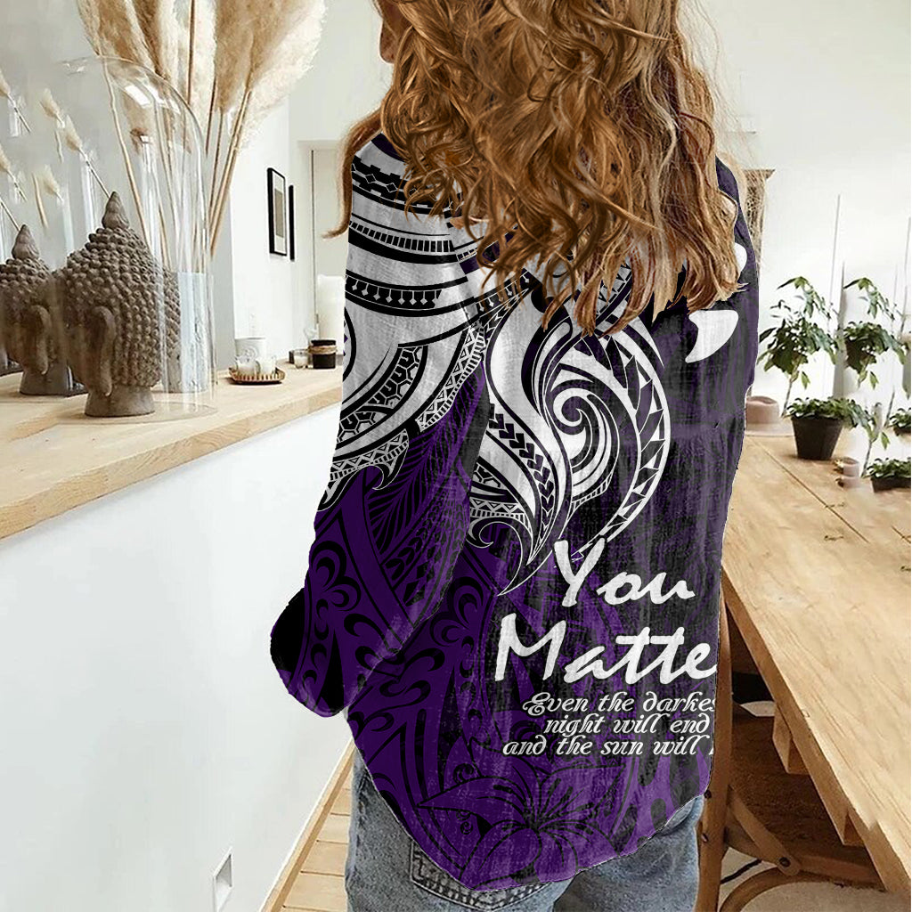 Your Matter Suicide Prevention Women Casual Shirt Purple Polynesian Tribal - Wonder Print Shop