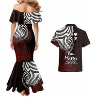 Your Matter Suicide Prevention Couples Matching Mermaid Dress and Hawaiian Shirt Red Polynesian Tribal LT9 - Wonder Print Shop