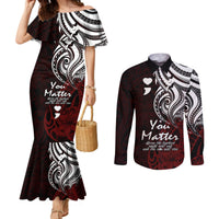 your-matter-suicide-prevention-couples-matching-mermaid-dress-and-long-sleeve-button-shirts-red-polynesian-tribal