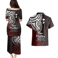 Your Matter Suicide Prevention Couples Matching Puletasi Dress and Hawaiian Shirt Red Polynesian Tribal LT9 - Wonder Print Shop
