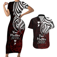 Your Matter Suicide Prevention Couples Matching Short Sleeve Bodycon Dress and Hawaiian Shirt Red Polynesian Tribal LT9 - Wonder Print Shop