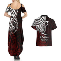 Your Matter Suicide Prevention Couples Matching Summer Maxi Dress and Hawaiian Shirt Red Polynesian Tribal LT9 - Wonder Print Shop