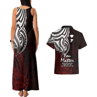 Your Matter Suicide Prevention Couples Matching Tank Maxi Dress and Hawaiian Shirt Red Polynesian Tribal LT9 - Wonder Print Shop