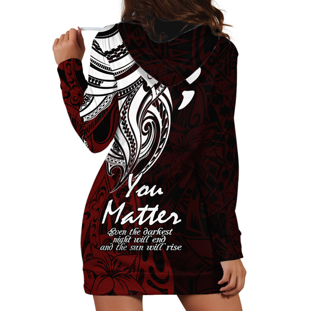 Your Matter Suicide Prevention Hoodie Dress Red Polynesian Tribal - Wonder Print Shop