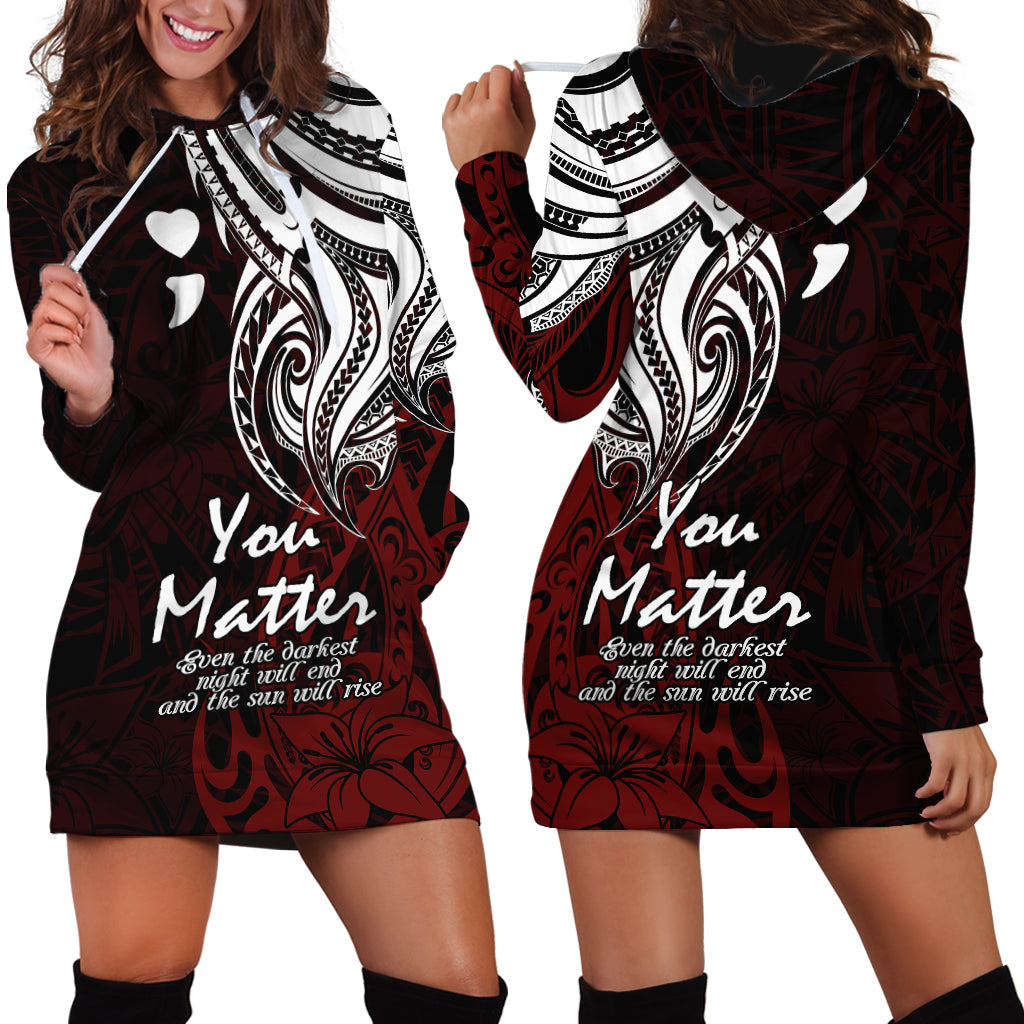Your Matter Suicide Prevention Hoodie Dress Red Polynesian Tribal - Wonder Print Shop