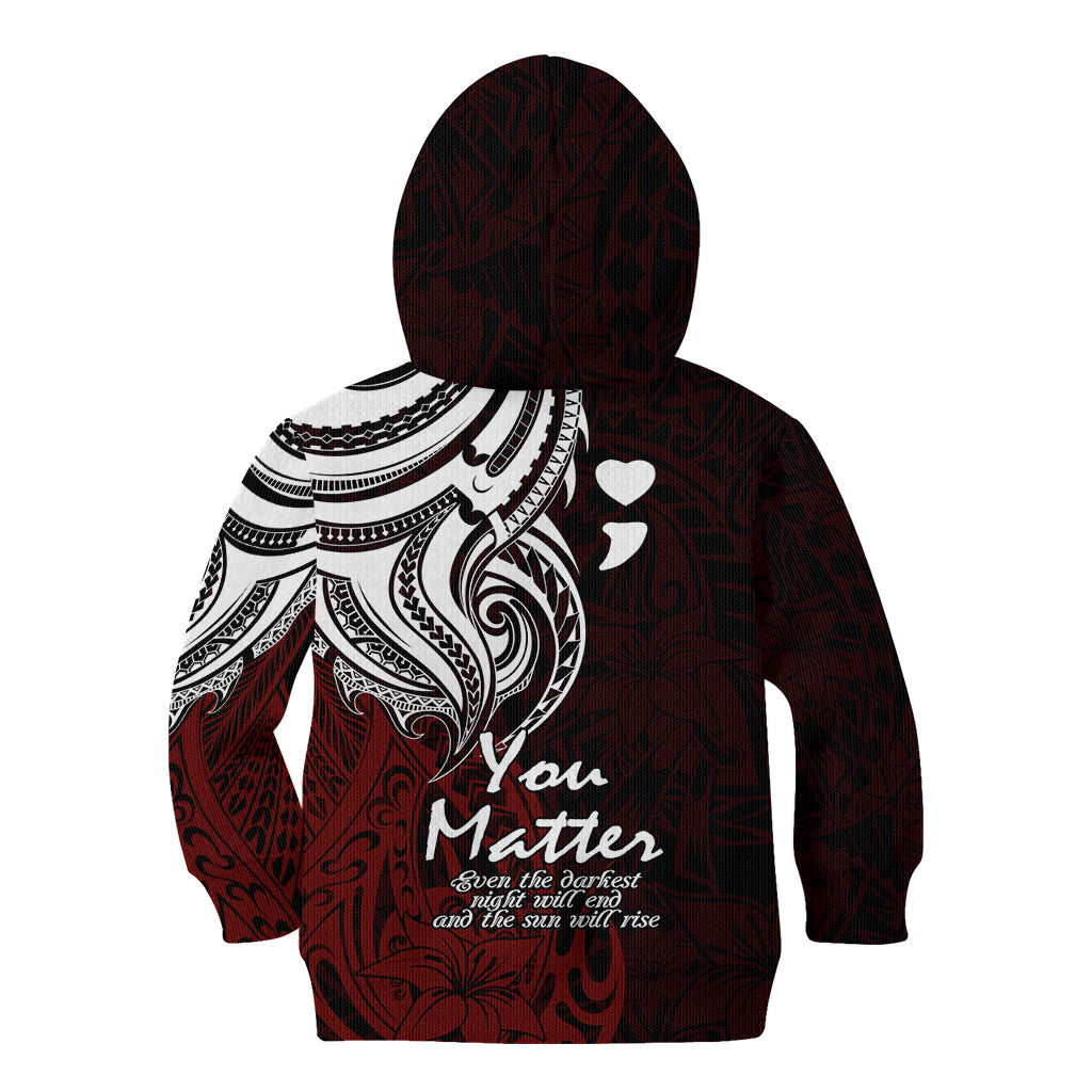 Your Matter Suicide Prevention Kid Hoodie Red Polynesian Tribal - Wonder Print Shop