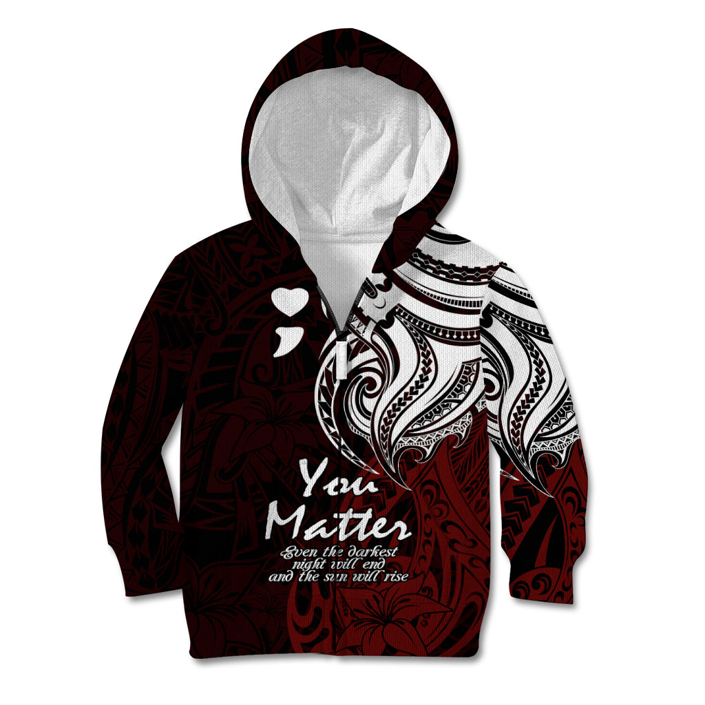 Your Matter Suicide Prevention Kid Hoodie Red Polynesian Tribal - Wonder Print Shop