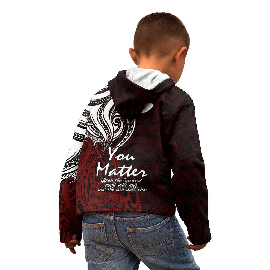 Your Matter Suicide Prevention Kid Hoodie Red Polynesian Tribal - Wonder Print Shop
