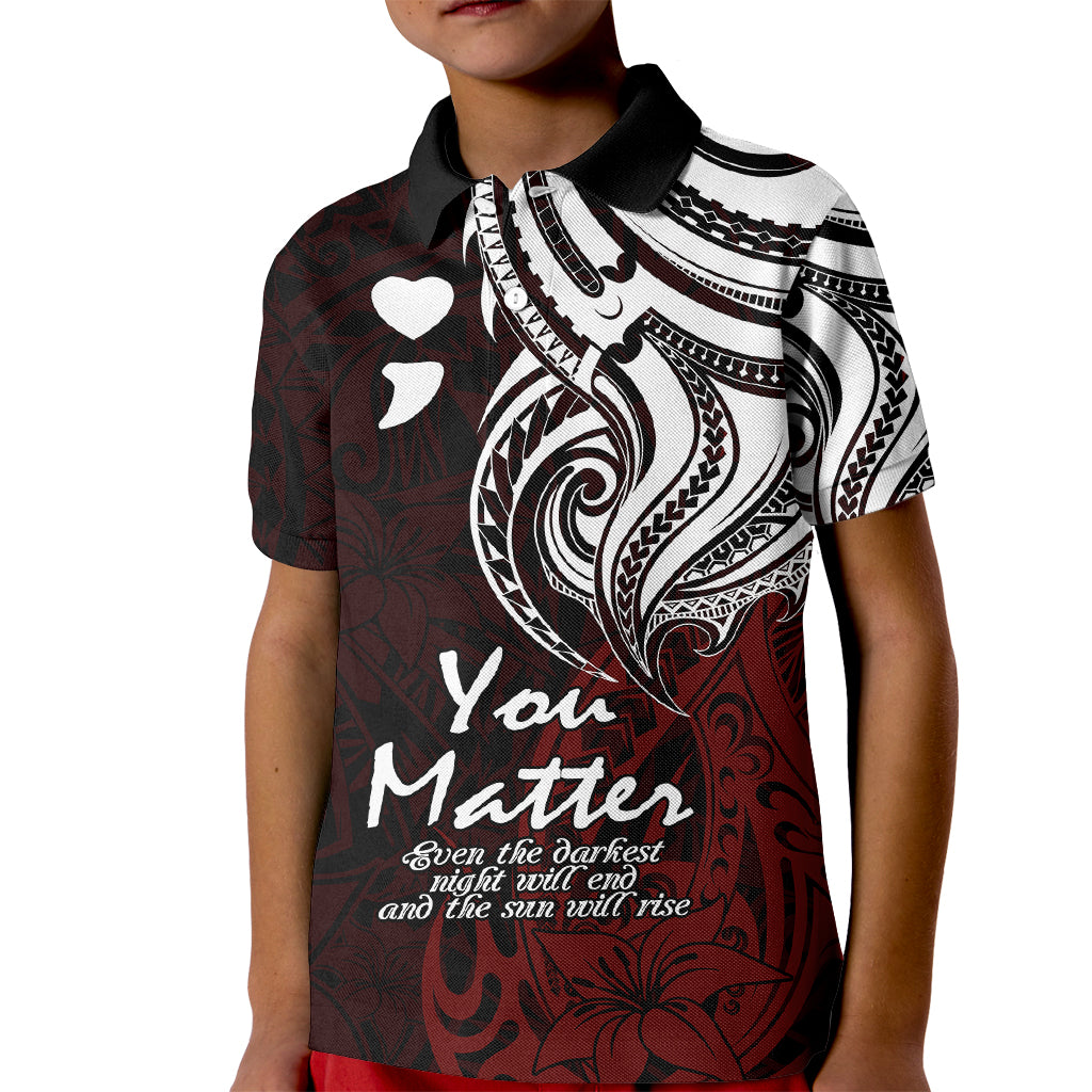 Your Matter Suicide Prevention Kid Polo Shirt Red Polynesian Tribal - Wonder Print Shop