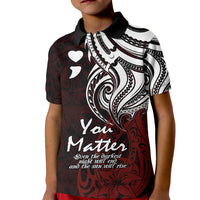 Your Matter Suicide Prevention Kid Polo Shirt Red Polynesian Tribal - Wonder Print Shop