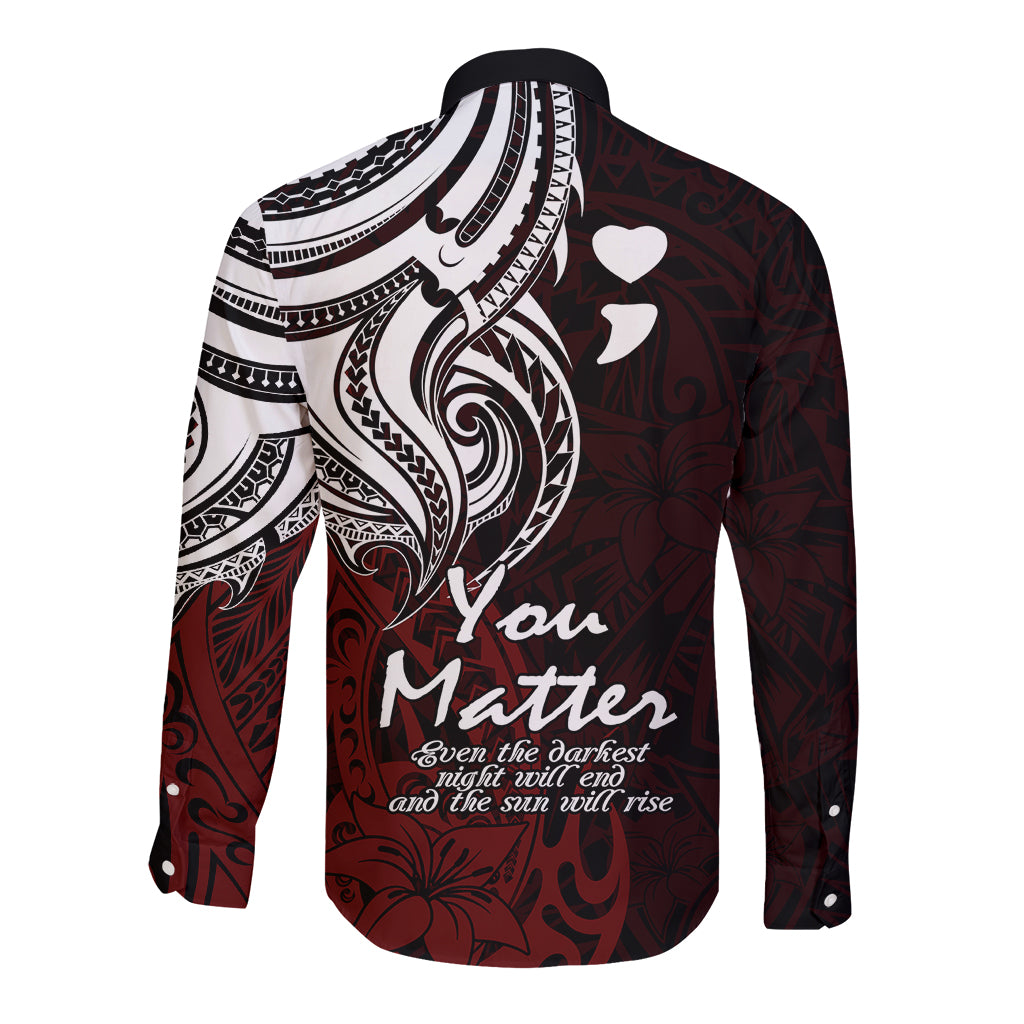 Your Matter Suicide Prevention Long Sleeve Button Shirt Red Polynesian Tribal - Wonder Print Shop