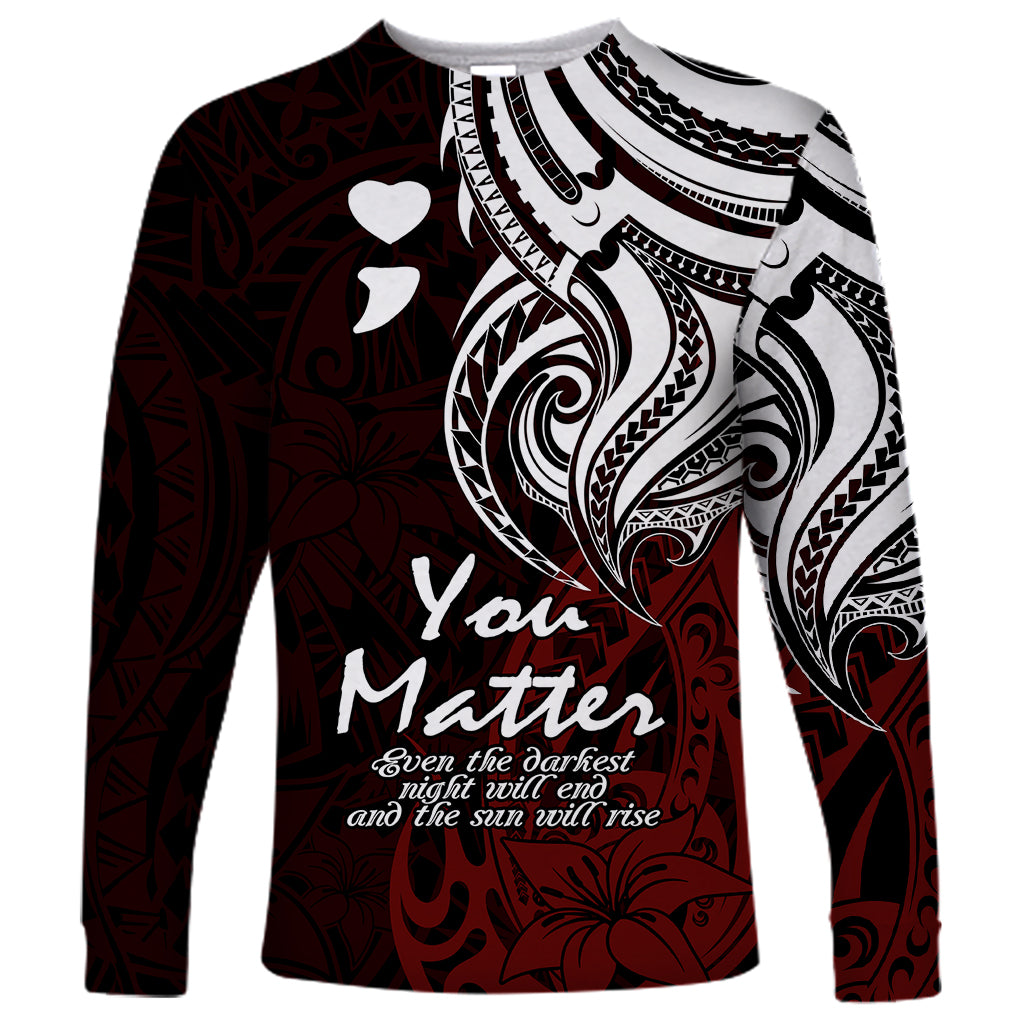 Your Matter Suicide Prevention Long Sleeve Shirt Red Polynesian Tribal - Wonder Print Shop