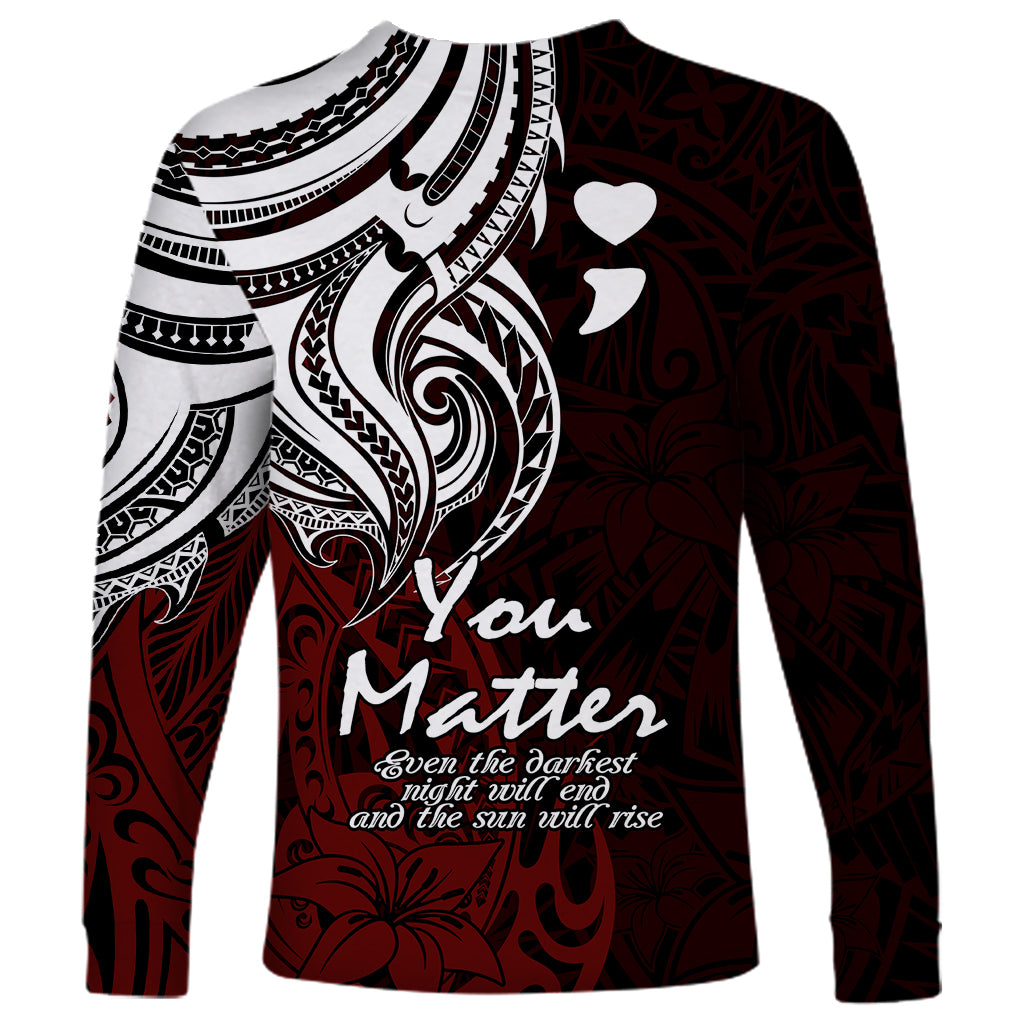 Your Matter Suicide Prevention Long Sleeve Shirt Red Polynesian Tribal - Wonder Print Shop