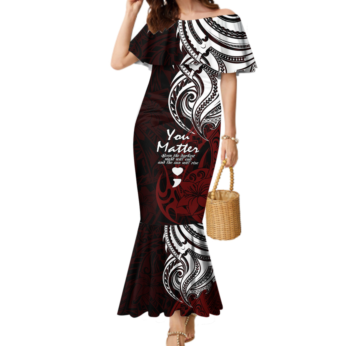 Your Matter Suicide Prevention Mermaid Dress Red Polynesian Tribal - Wonder Print Shop