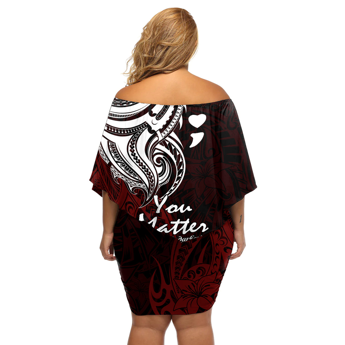 Your Matter Suicide Prevention Off Shoulder Short Dress Red Polynesian Tribal - Wonder Print Shop