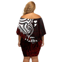 Your Matter Suicide Prevention Off Shoulder Short Dress Red Polynesian Tribal - Wonder Print Shop