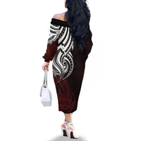 Your Matter Suicide Prevention Off The Shoulder Long Sleeve Dress Red Polynesian Tribal - Wonder Print Shop