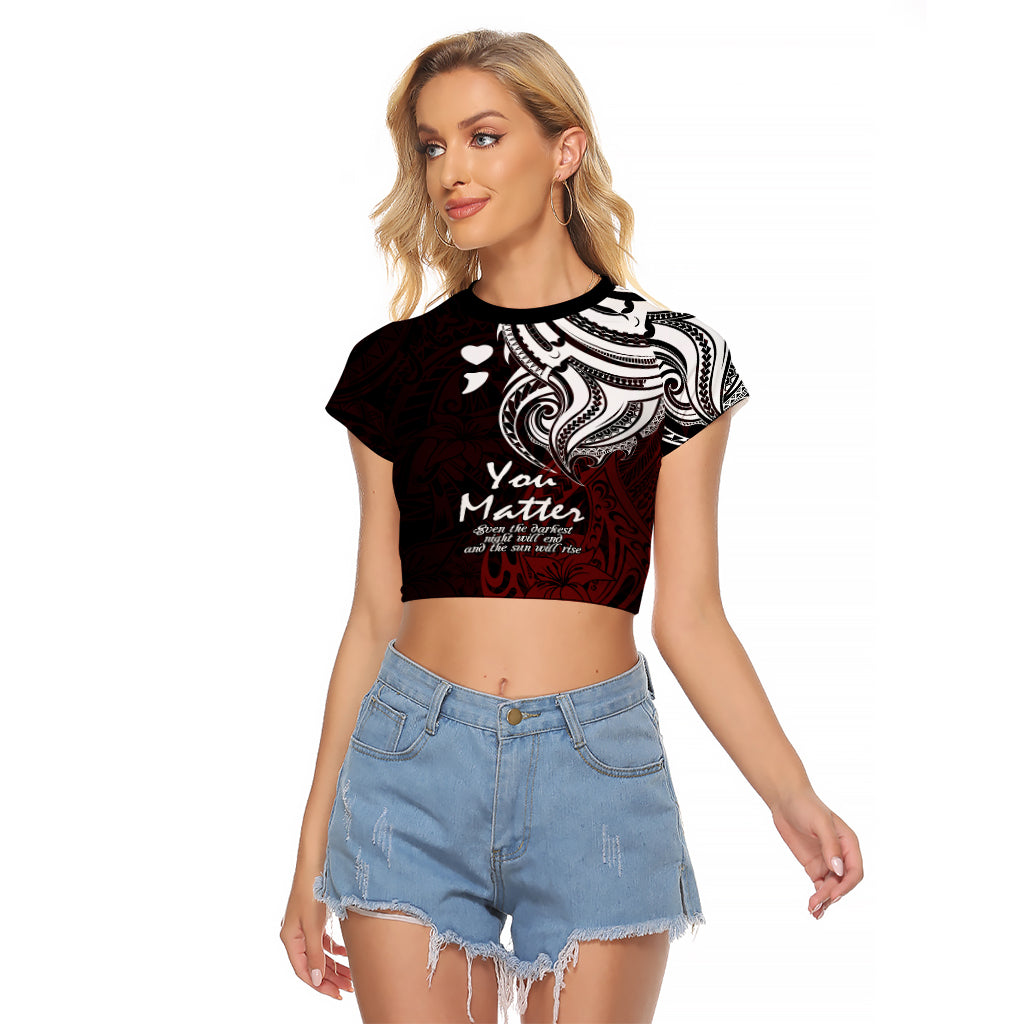 Your Matter Suicide Prevention Raglan Cropped T Shirt Red Polynesian Tribal - Wonder Print Shop