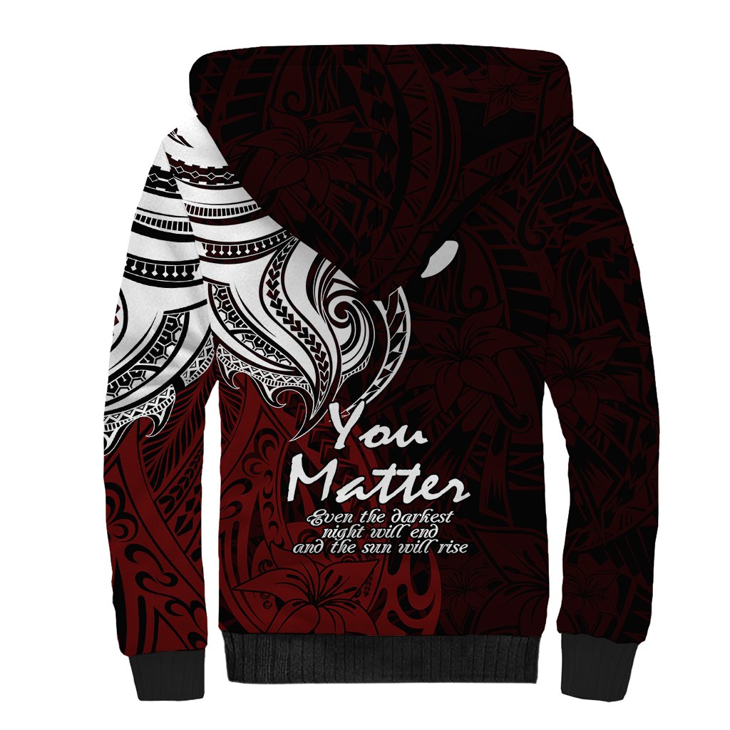 Your Matter Suicide Prevention Sherpa Hoodie Red Polynesian Tribal - Wonder Print Shop