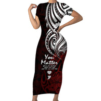 Your Matter Suicide Prevention Short Sleeve Bodycon Dress Red Polynesian Tribal - Wonder Print Shop