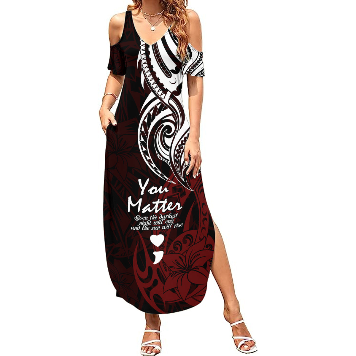 Your Matter Suicide Prevention Summer Maxi Dress Red Polynesian Tribal - Wonder Print Shop