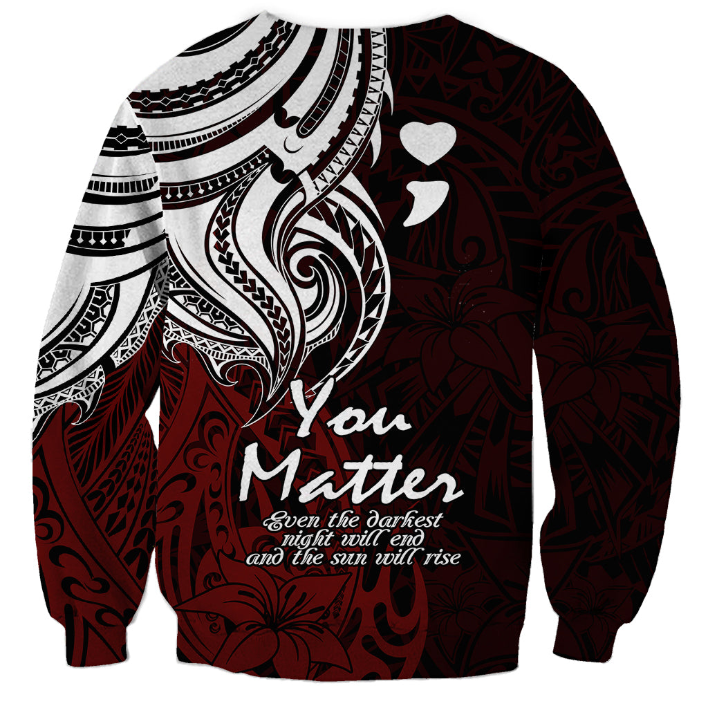 Your Matter Suicide Prevention Sweatshirt Red Polynesian Tribal - Wonder Print Shop