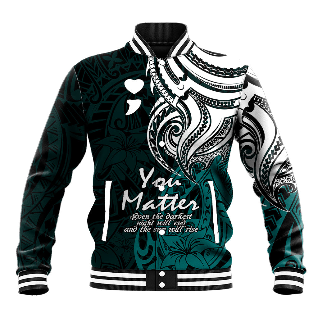 Your Matter Suicide Prevention Baseball Jacket Turqoise Polynesian Tribal LT9 - Wonder Print Shop