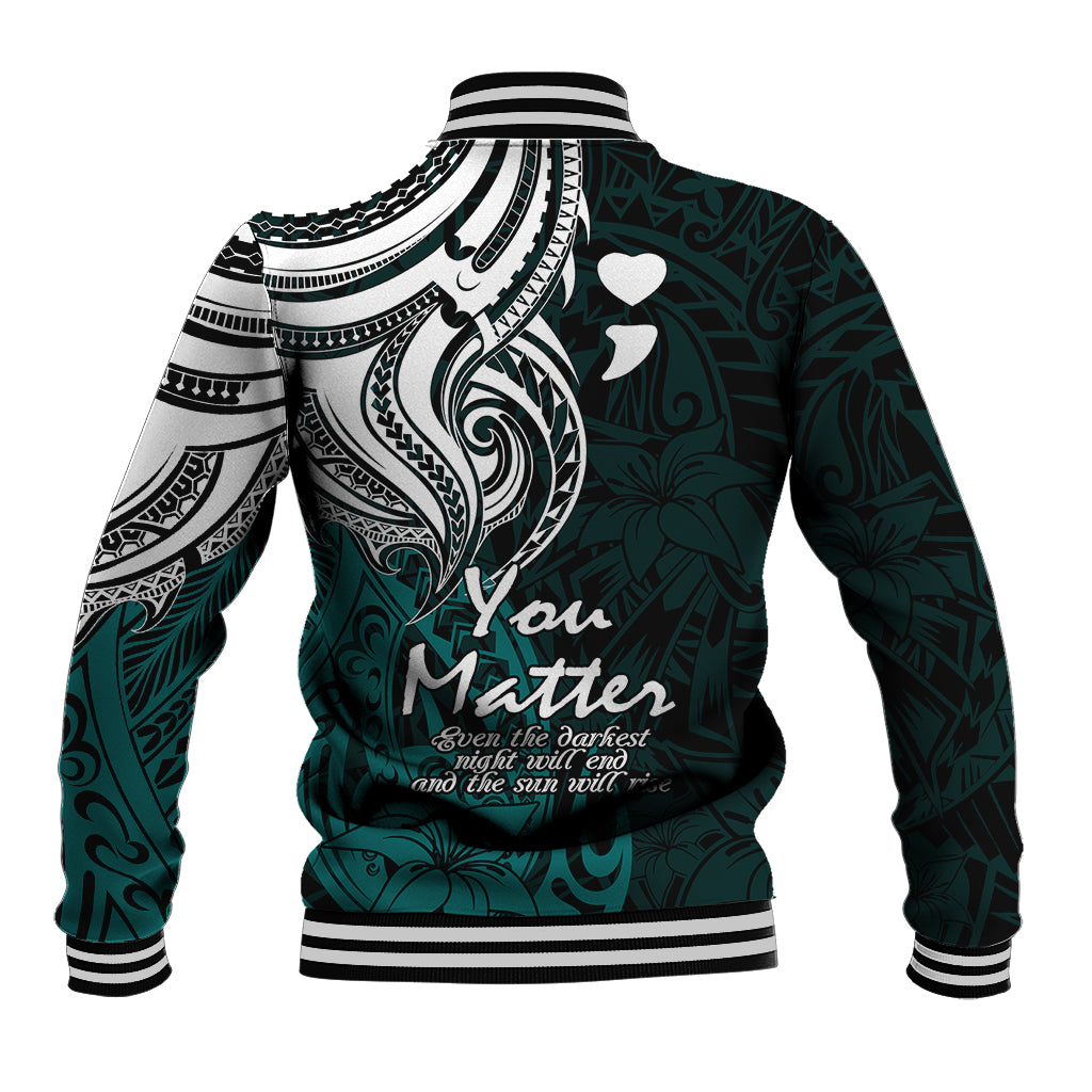 Your Matter Suicide Prevention Baseball Jacket Turqoise Polynesian Tribal LT9 - Wonder Print Shop