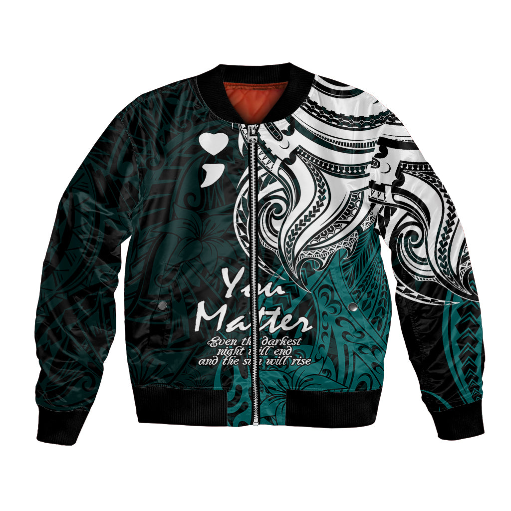 Your Matter Suicide Prevention Bomber Jacket Turqoise Polynesian Tribal LT9 - Wonder Print Shop