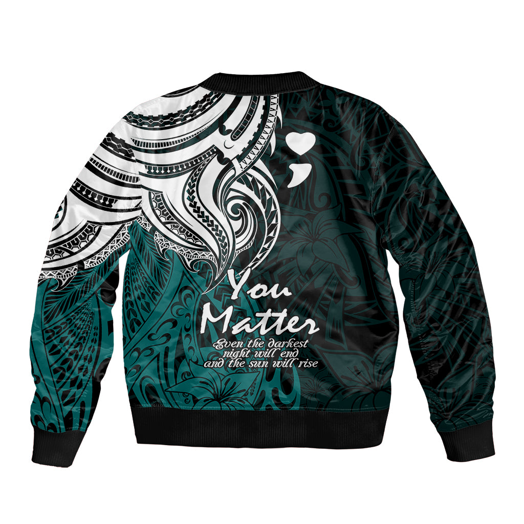 Your Matter Suicide Prevention Bomber Jacket Turqoise Polynesian Tribal LT9 - Wonder Print Shop
