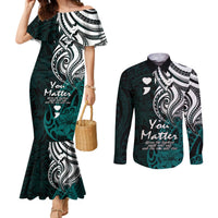 your-matter-suicide-prevention-couples-matching-mermaid-dress-and-long-sleeve-button-shirts-turqoise-polynesian-tribal