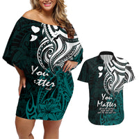 Your Matter Suicide Prevention Couples Matching Off Shoulder Short Dress and Hawaiian Shirt Turqoise Polynesian Tribal LT9 - Wonder Print Shop