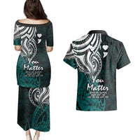 Your Matter Suicide Prevention Couples Matching Puletasi Dress and Hawaiian Shirt Turqoise Polynesian Tribal LT9 - Wonder Print Shop