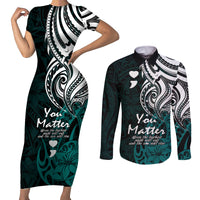 Your Matter Suicide Prevention Couples Matching Short Sleeve Bodycon Dress and Long Sleeve Button Shirts Turqoise Polynesian Tribal LT9 - Wonder Print Shop