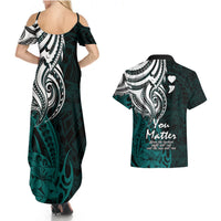 Your Matter Suicide Prevention Couples Matching Summer Maxi Dress and Hawaiian Shirt Turqoise Polynesian Tribal LT9 - Wonder Print Shop