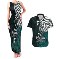 Your Matter Suicide Prevention Couples Matching Tank Maxi Dress and Hawaiian Shirt Turqoise Polynesian Tribal LT9 - Wonder Print Shop