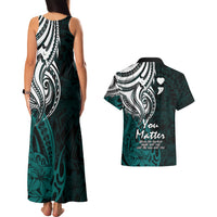 Your Matter Suicide Prevention Couples Matching Tank Maxi Dress and Hawaiian Shirt Turqoise Polynesian Tribal LT9 - Wonder Print Shop