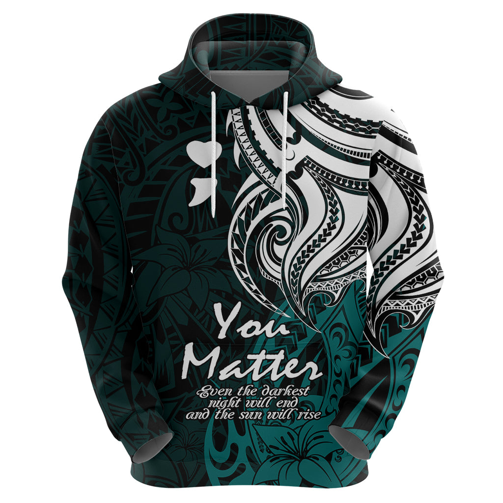 Your Matter Suicide Prevention Hoodie Turqoise Polynesian Tribal - Wonder Print Shop