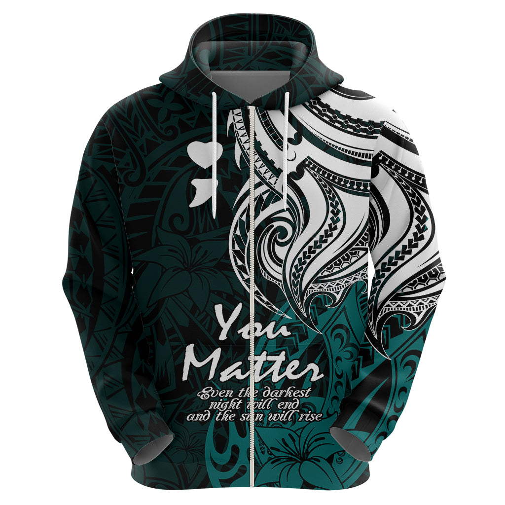 Your Matter Suicide Prevention Hoodie Turqoise Polynesian Tribal - Wonder Print Shop