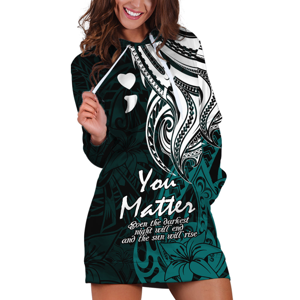 Your Matter Suicide Prevention Hoodie Dress Turqoise Polynesian Tribal - Wonder Print Shop